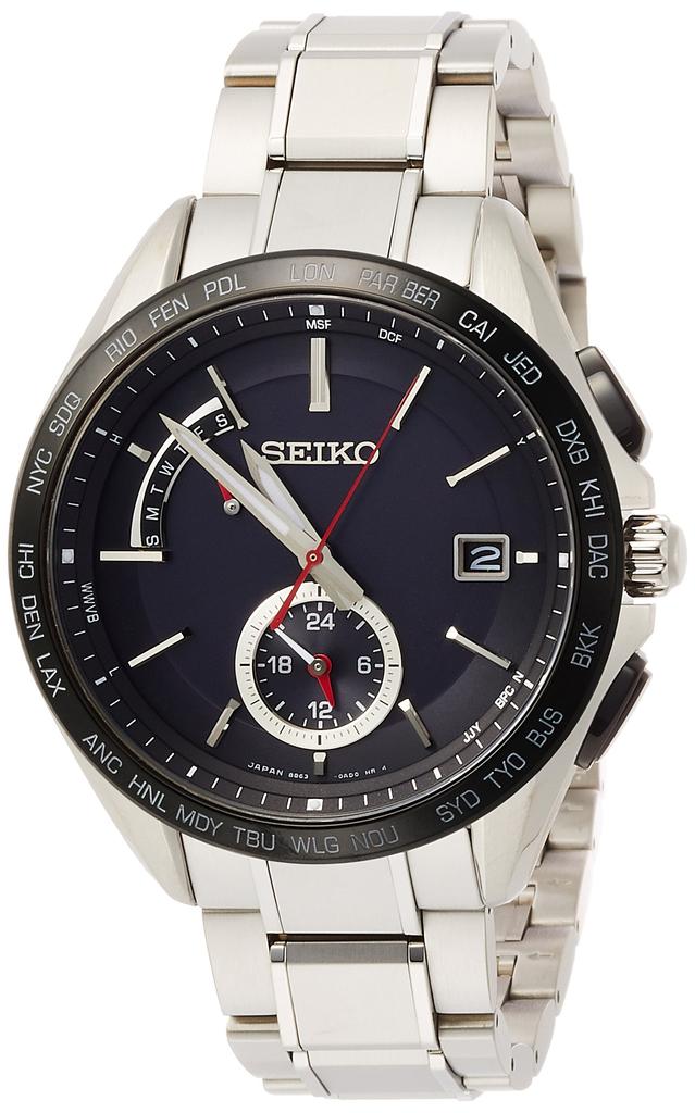 Seiko Watch SAGA241 Men's Brightz Solar Radio-Controlled Dual Time Titanium Model, Silver