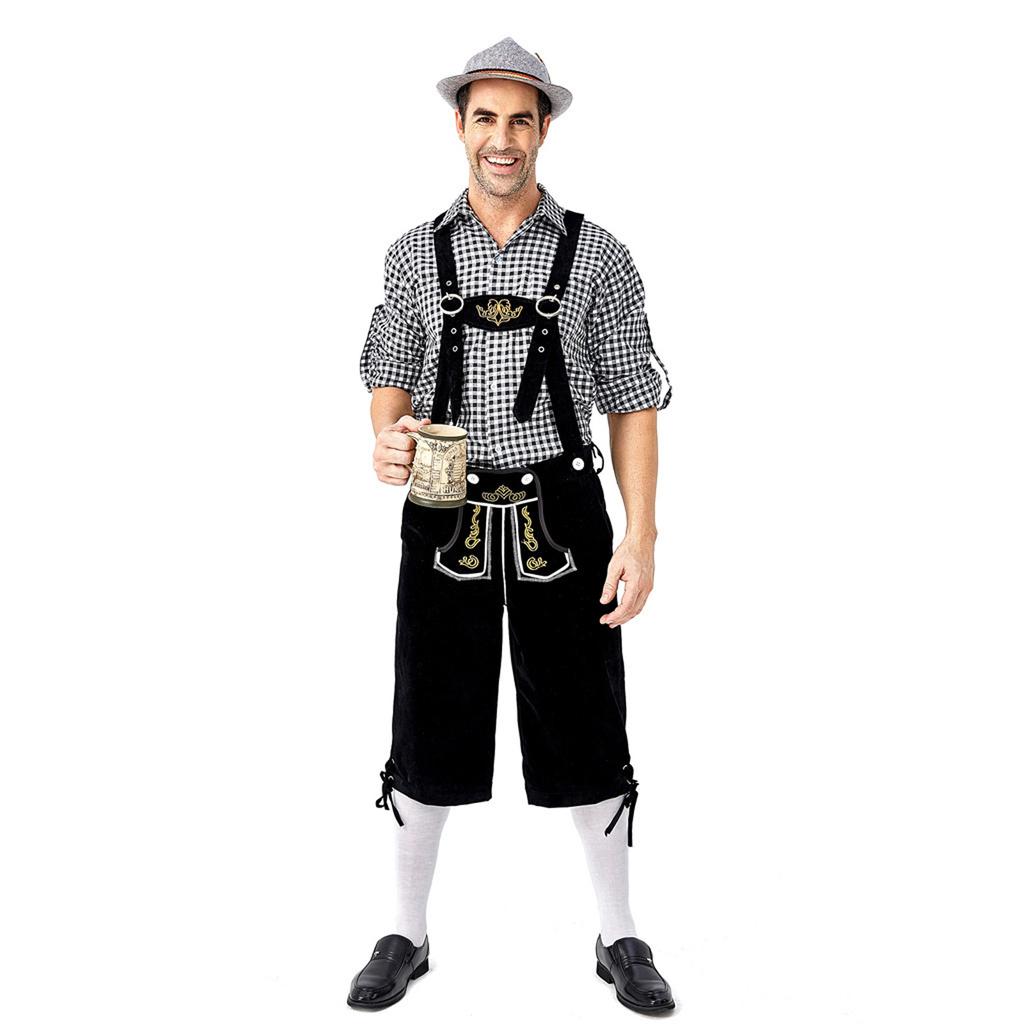 Немецкая традиционная одежда для фестиваля пива, клетчатая рубашка, костюм на подтяжках с вышивкой