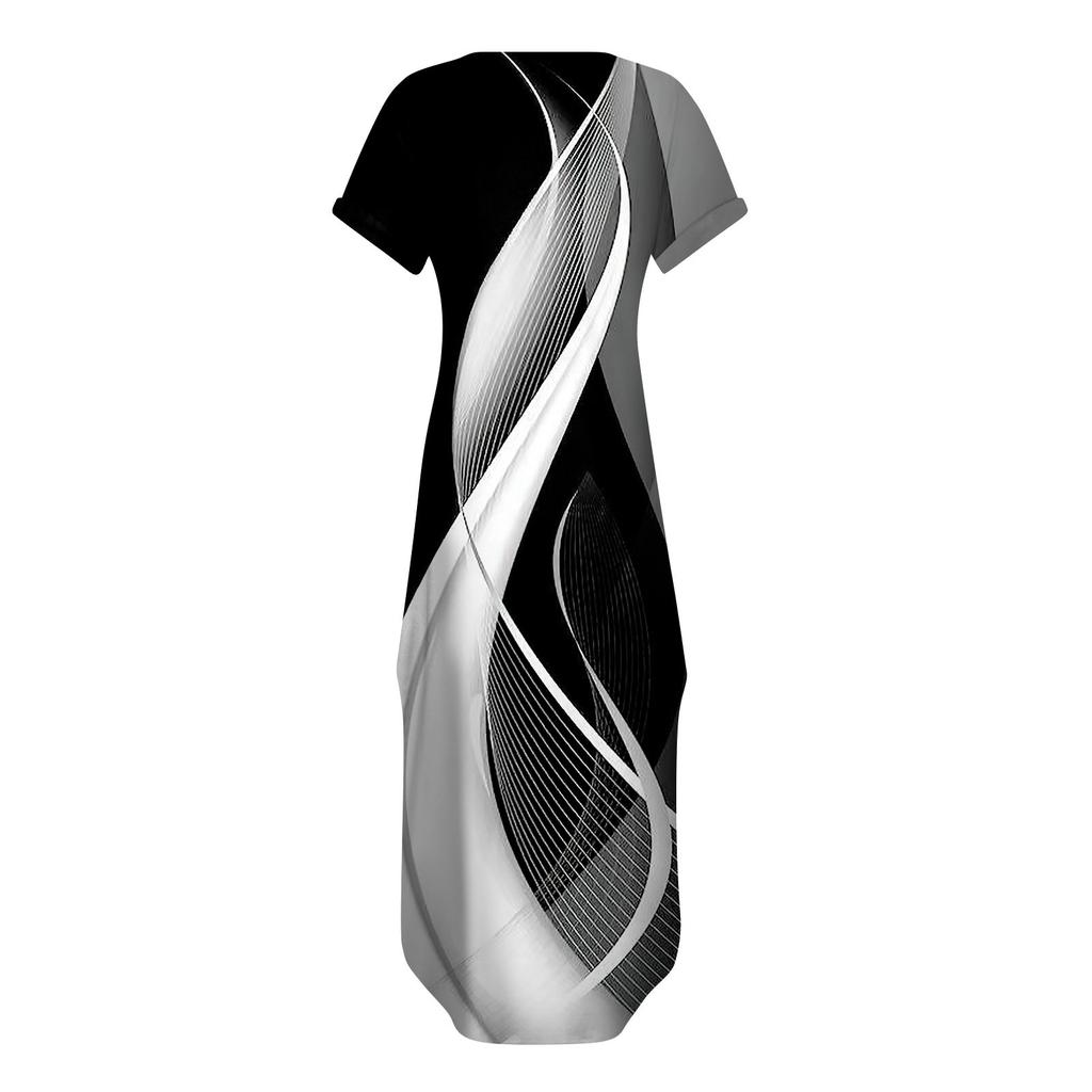 Женские летние повседневные свободные пляжные макси длинные платья с V-образным вырезом и короткими рукавами, модные наряды