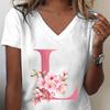 Pink Sakura Alphabet Graphic T Shirts Unisex Az 26 Alphabet Pink Flower Cartoon Tshirts Cherry Blossom Letters C Casual Tops