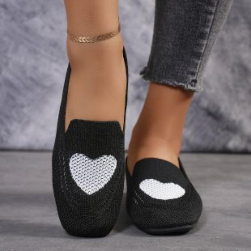 Цветовая блокировка любовь одинарная обувь осень новая летящая тканая сетчатая поверхность мелкий вырез один педаль ленивая плоская подошва повседневная женская обувь