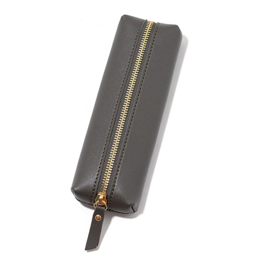 Zipper Vintage Leather Pencil Bag Protective Bag Desktop Organizer Pen Case Storage Bag Waterproof High-end Pencil Pouch Holder