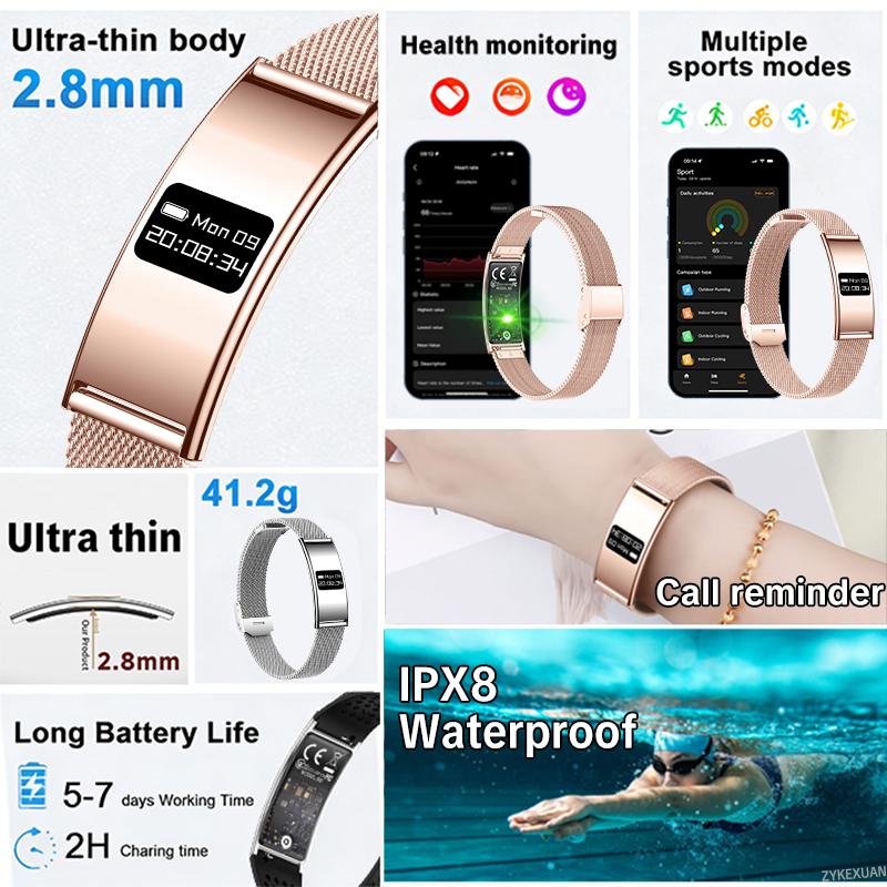 New Ultra Thin Smart Bracelet Women Fitness Tracker Heart Rate Sleep Monitor Health Smart Band IPX8 Waterproof Sports Smartwatch