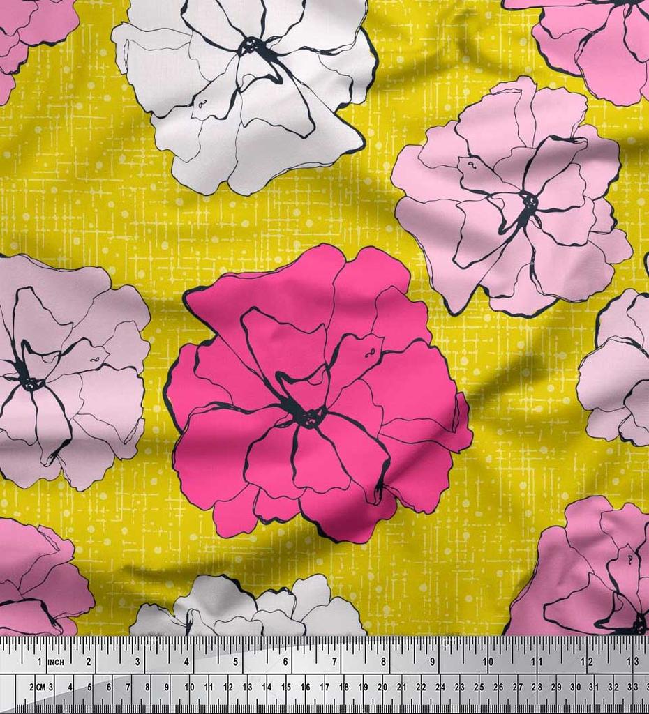 Soimoi Японский креп-атласная ткань с гвоздикой и цветочным принтом, швейная ткань, метр 42 дюйма