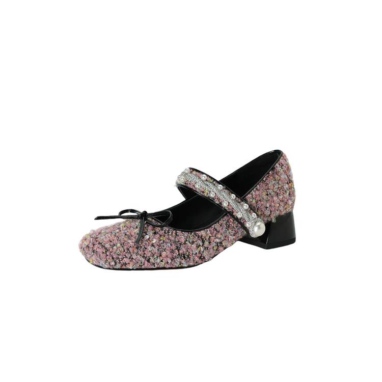 Fashion New Spring/summer Square Toe Bow Pearl Mary Jane Shoes for Women Fashion Gladiator Shoes Women Chunky Heels Women Pumps