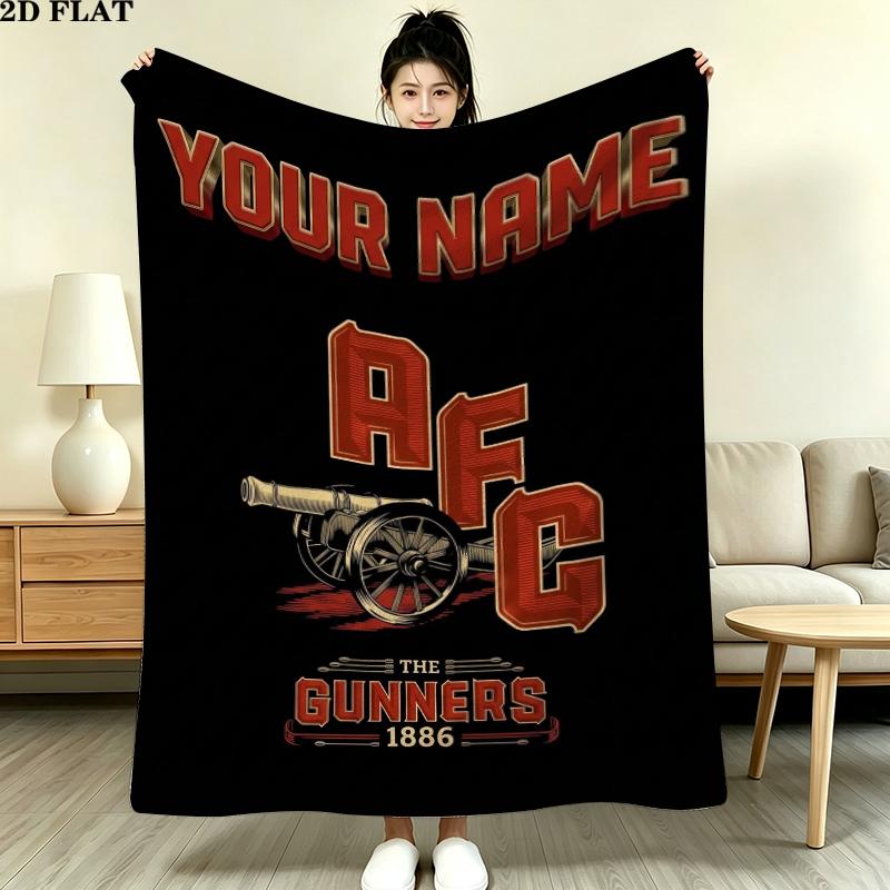 Custom Name Afc Gunners Print Flannel Blanket, High quality Comfortable for All Seasons, Home Decor, Warmth and Comfort, Perfect for Christmas Gifts