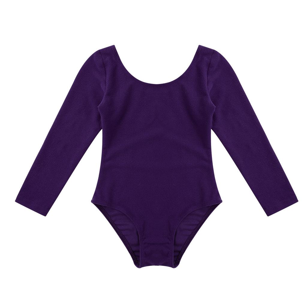 Kids Basic Long Sleeve Leotard Ballet Dance Gymnastic Bodysuit Jumpsuit Girls Activewear