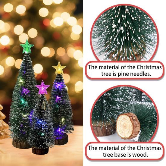 Мини Рождественская елка Маленькая Искусственная Заснеженная Флокированная Елка-карандаш со Светодиодной Подсветкой Настольные Елочные Украшения с Деревянной Подставкой для Рождественского Домашнего Декора