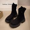2024 Новые осенние женские удобные короткие ботинки на толстой подошве, женские полые модные ботинки с высоким каблуком и рукавами