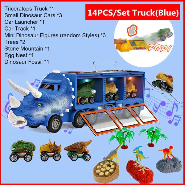 Детский игрушечный грузовик-динозавр. Детский набор игрушек-динозавров со светом и звуком. Игрушка-транспортер динозавров.