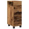 Narrow Bathroom Cabinet with Casters Vintage Wood Look Particleboard