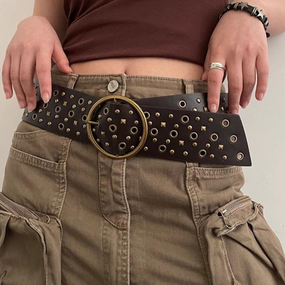 Y2K широкий пояс с заклепками из искусственной кожи ремень ретро-платье для ковбойши