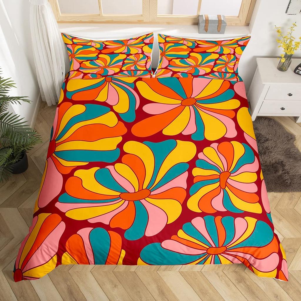 Comforter Retro Flowers Watercolor Yellow Floral Green Leaves Plant Comforter And 2 S Trippy Style Bedding Set