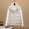 Winter Short Vest Women's Loose Cotton Vest Solid Color Stand Collar Vest Coat.