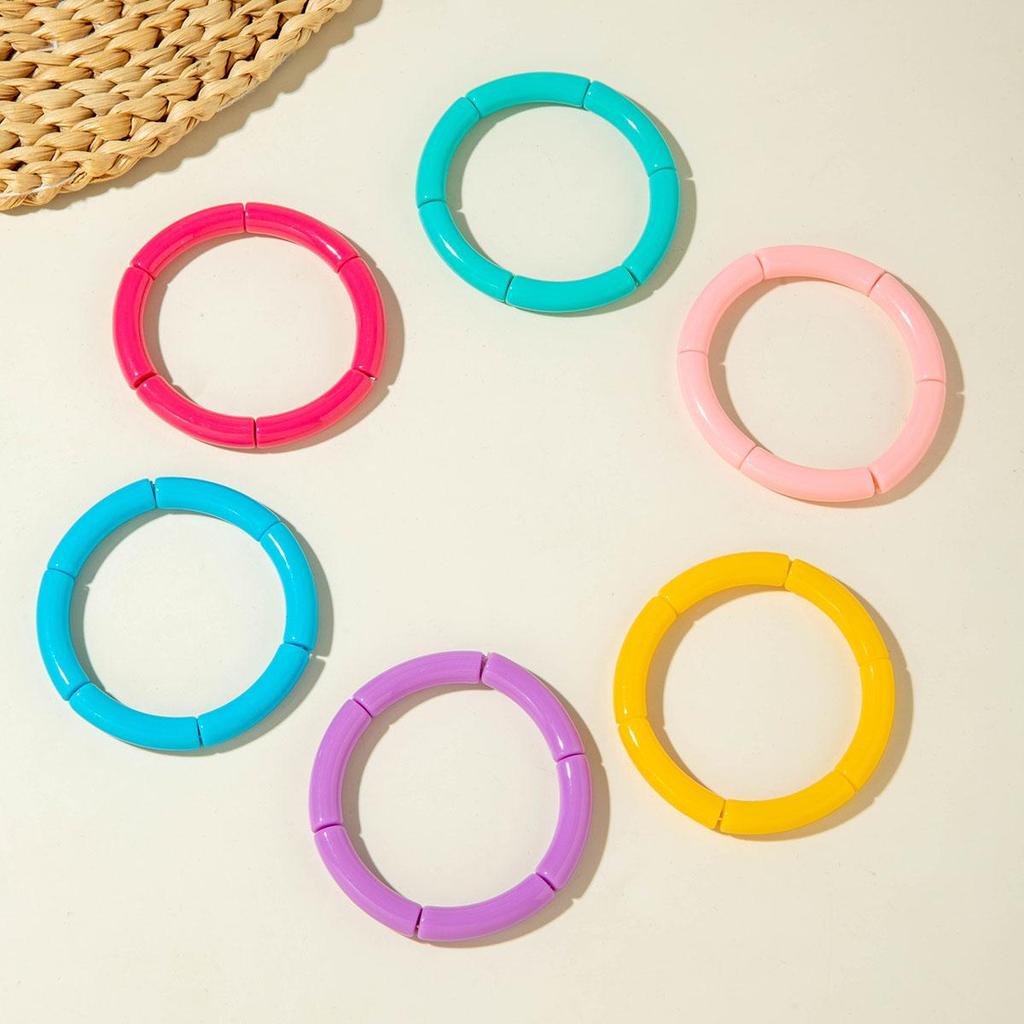 Cross Border Fashion and Cute Dopamine Style Round Tube Acrylic Bracelet for Women Jewelry Seaside Tourism Macaron Color Bracelet Matching