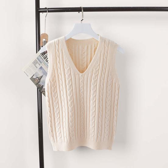 Женский вязаный жилет с V-образным вырезом без рукавов с перекрученной текстурой, свитер, однотонный повседневный свитер, жилет для повседневной носки