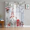 Cartoon Merry Christmas Tree Bells Village Snowing Tulle Sheer Voile Window Curtains Blinds for Living Room Bedroom Home Decor