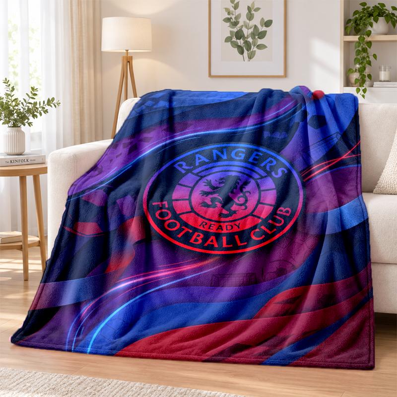 Rangers FC Printed Flannel Blanket Warm Comfort Bed Throw For Indoor Home Decoration