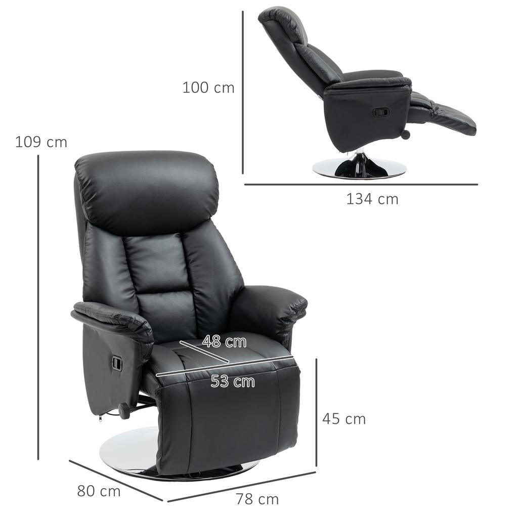 Кресло-качалка, функция recliner, вид под кожу, подставка для ног, до 150 кг, 78 x 80 x 109 см, Черный