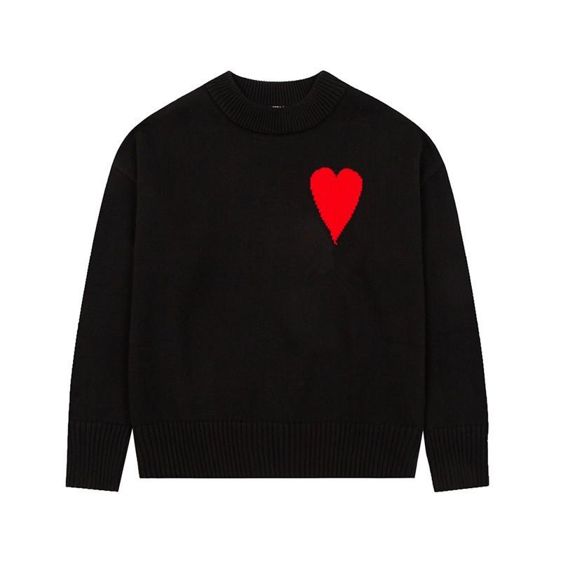 Oversized Knit Sweater With Heart Jacquard Round Neck Loose Fit Unisex Casual Pullover