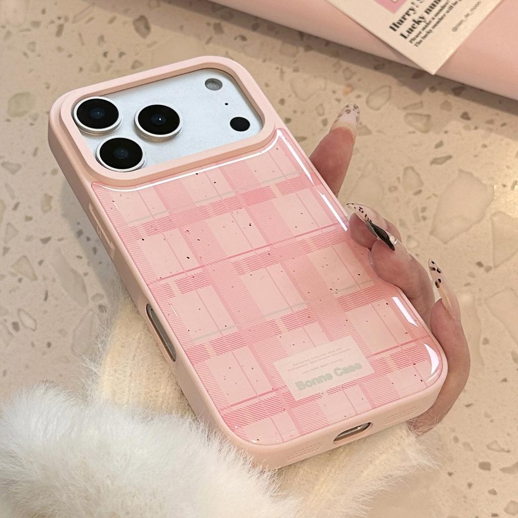 Epoxy powder checkered pattern phone case for iPhone 17 Pro Max, 15, suitable for iPhone 16, Huawei, Samsung 13, sweet Korean style