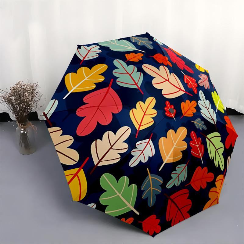 1pc Autumn Leaves Automatic Open 8-Rib Windproof Umbrella, Travel & Commuting, Suitable for All Seasons, Lightweight Portable,016