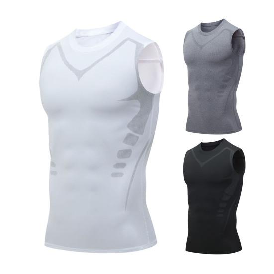 Мужской спортивный жилет с круглым вырезом без рукавов, эластичный дышащий топ, корректирующий мышцы, спортивный компрессионный топ