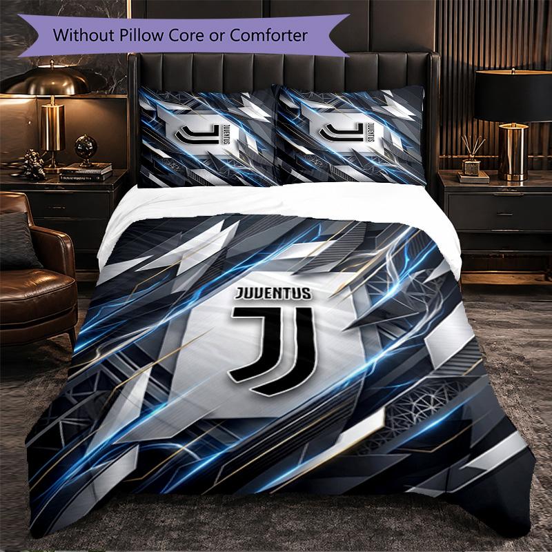 Juventus FC Pattern 3 Pieces Bedding Set Soft Microfiber Duvet Cover with Pillow Cases for Bedroom