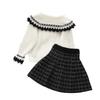 Girls' Knitted Set Skirt Treasure College Sweater Two Piece Cardigan Set