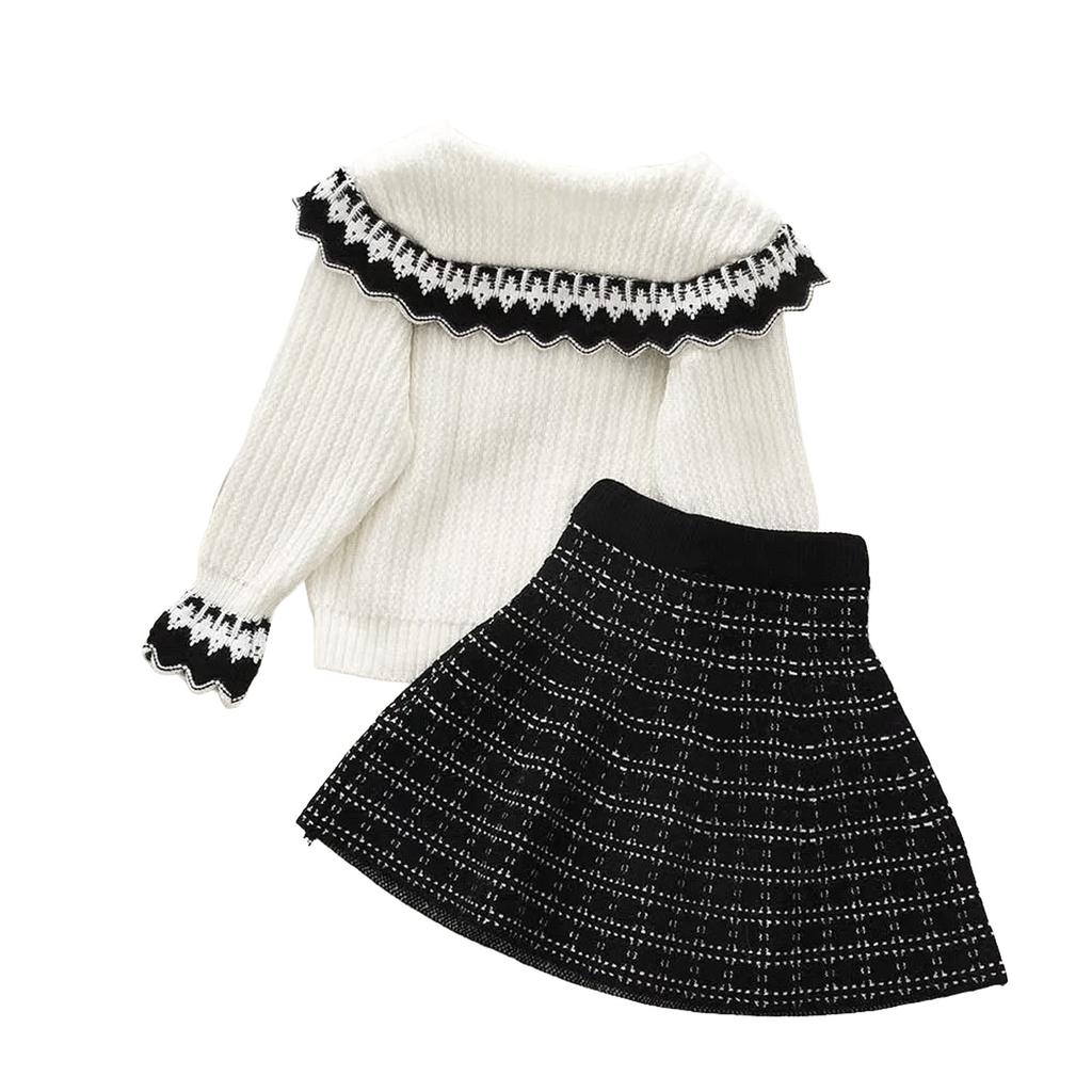 Girls' Knitted Set Skirt Treasure College Sweater Two Piece Cardigan Set