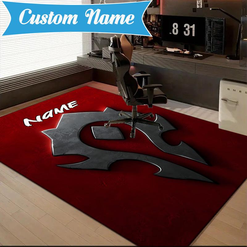 Custom Name Dragon's Fiery Warcraft Rug for Living Room, Game Rooms, Office, Bedroom, Floor Mat Playful Design, fan gifts Christmas decor