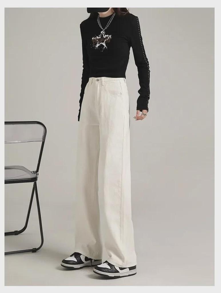 Women's Summer 2024 High-Waist White Wide-Leg Jeans