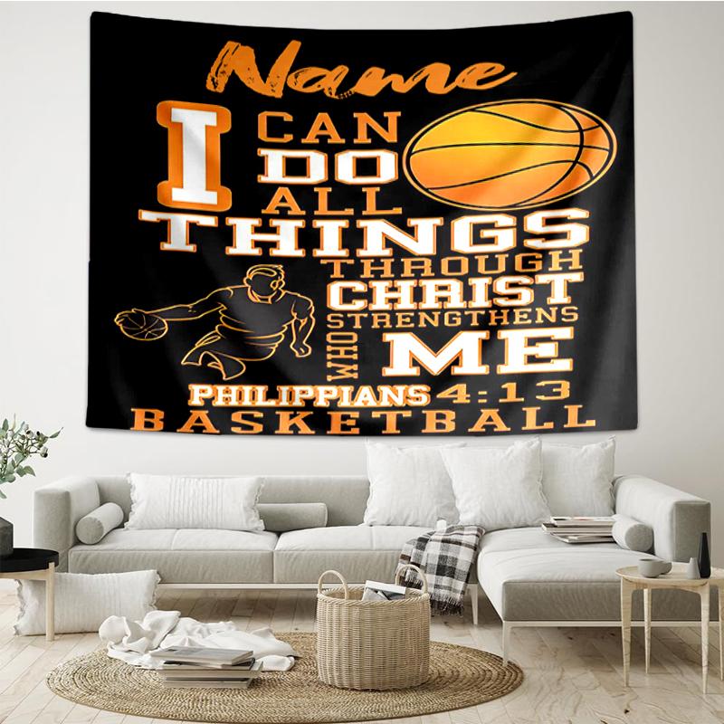 Custom Name basketball Print Tapestry, Backdrop, Easy Setup, Ideal for Bedroom, Office & Living Room, with Aesthetic Wall Hanging Decor.