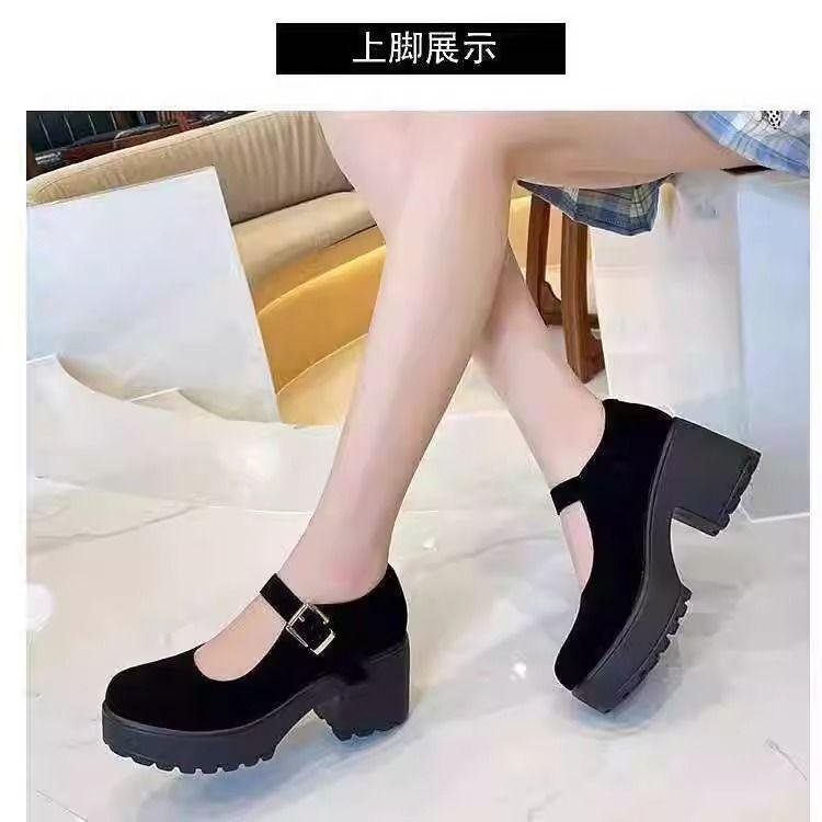 JK French Single Shoes Black Thick Heel Thin Summer Women's Tide New Old Beijing Cloth Shoes Suede Waterproof Table Dance Shoes