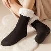 Men Winter Slipper Socks Fleece Lined Crew Socks with Grips Warm Fuzzy Non-Slip Cabin Socks for Home Lounging Indoor Wear