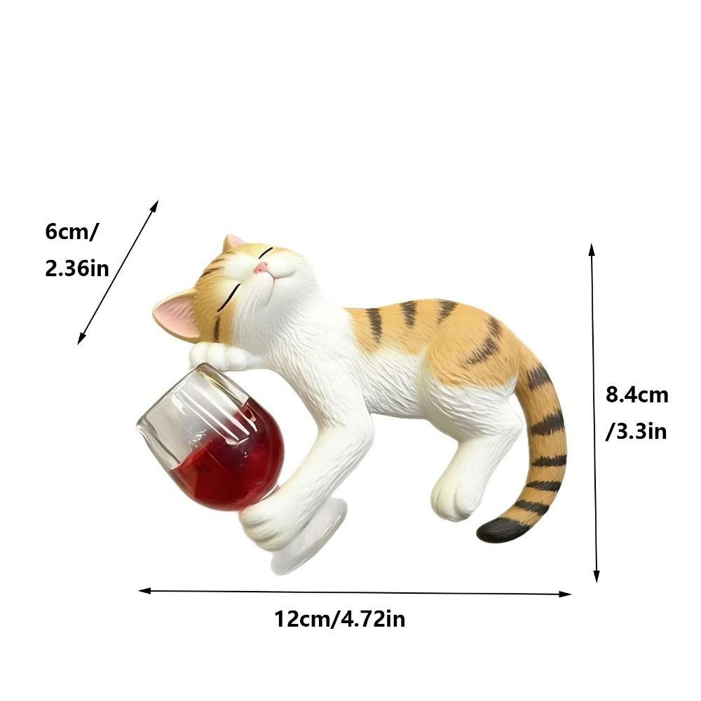 Realistic Cats Holding Red Wine Glass Statue Waterproof Cat Ornament Lying Kitty Ornament Patio
