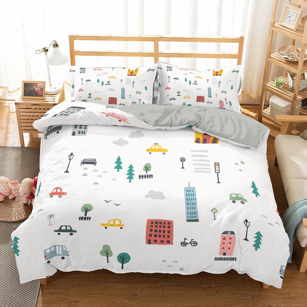 Cartoon Train Bedding Sets 2/3Pcs Duvet Cover Toy Car Truck Soft Quilt Cover Single Queen King Size Polyester Comforter Cover