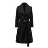 Women's  Winter Long Sleeve Lapel Pocket Casual Coat Belt Woolen Coat