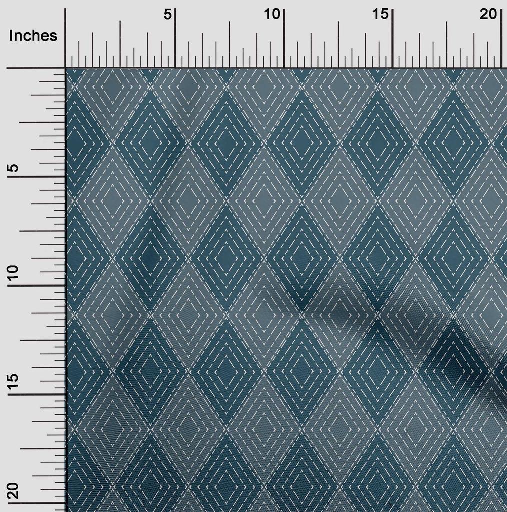 oneOone Cotton Flex Dark Teal Blue Fabric Check Argyle Diy Clothing Quilting Fabric Print Fabric By Yard 40 Inch