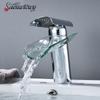 Смеситель для раковины в ванной комнате, стеклянный смеситель для раковины Torneira, смесители для горячей и холодной воды, водопадный смеситель для раковины со стеклом, короткий/высокий тип