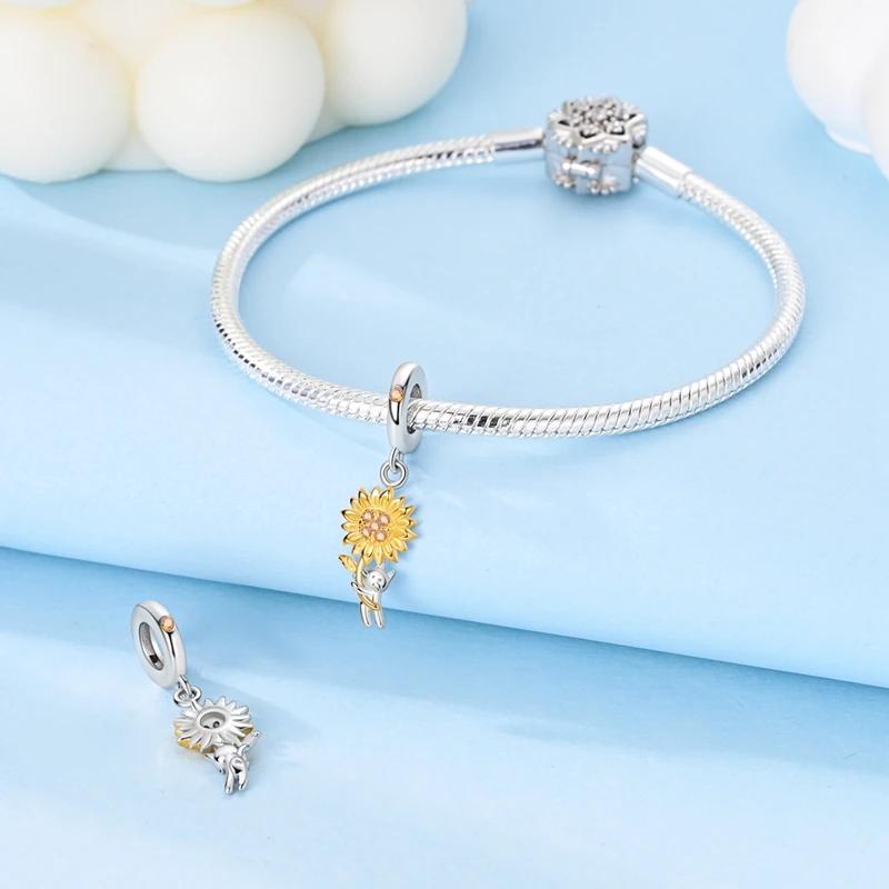 Медно-розовый Светящийся в темноте Кот Щенок Шарм Подвеска Бусины Лучшее Сочетание Оригинальный Браслет Для Женщин Изготовление Украшений