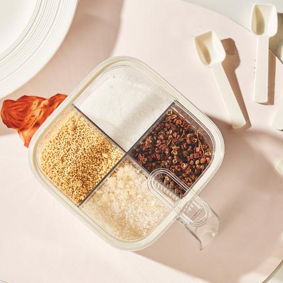 1 комплект, коробка для приправ, 4 отделения, контейнер для специй, приправ с ложкой, многофункциональная коробка для хранения для домашней кухни