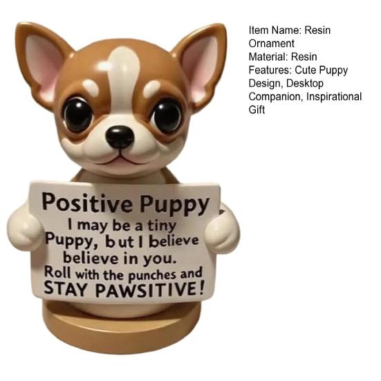 Emotional Support Puppy Statue Positive Dog Ornament Puppy Figurine with Motivational Message Inspirational Gift for Companion Coworkers