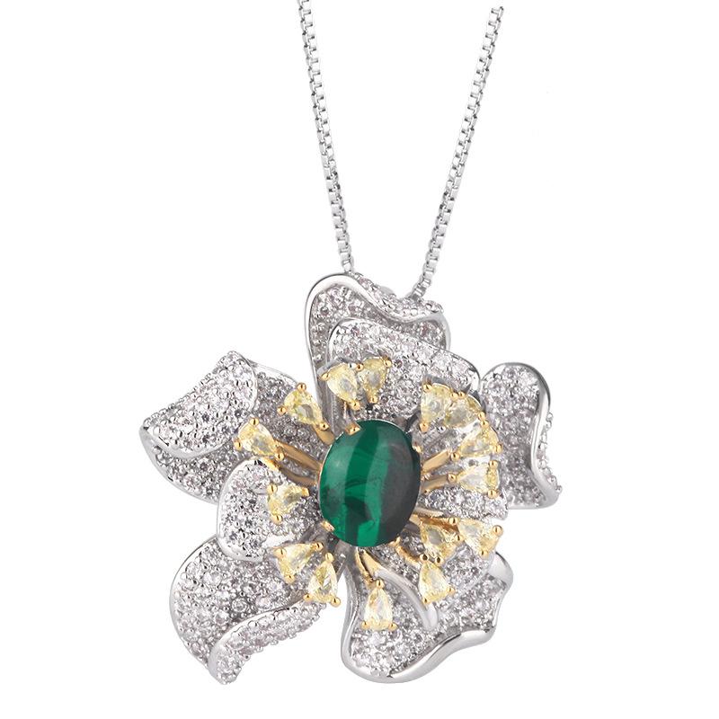 Комплект ювелирных изделий Аксессуары Французские серьги-гвоздики Темпераментные кольца Изумрудные сокровища Ожерелье Премиум Циркон Цветок Женщины