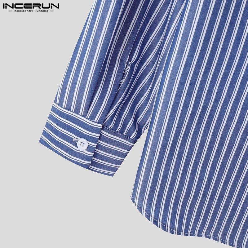 INCERUN Мужские рубашки с длинным рукавом в полоску в стиле пэчворк, повседневные топы