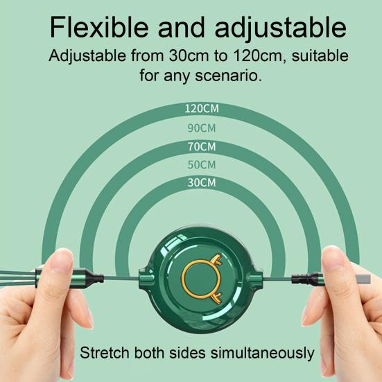 jijijing 3 in 1 USB Telescopic Charger Cable, 3A Fast Charging Cord for Apple Android, 30cm-120cm Adjustable Length Multi Device Digital