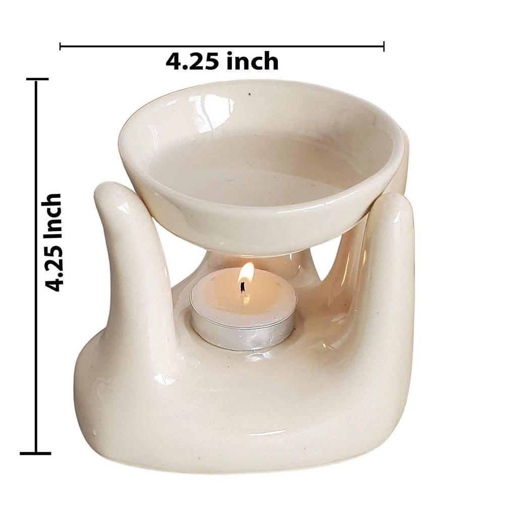 Ceramic Hand Type Aroma Diffuser Oil Burner with Rose Oil 10ml