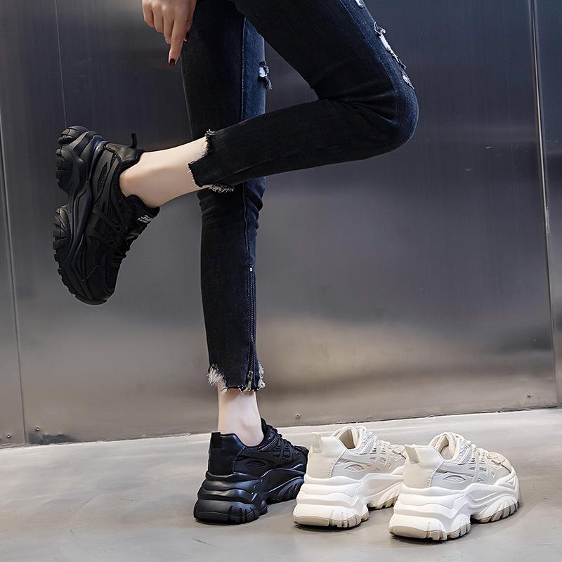 Absorbent sole women's shoes spring 2025 new sports shoes thick sole heightening running shoes children's casual leather dad shoes