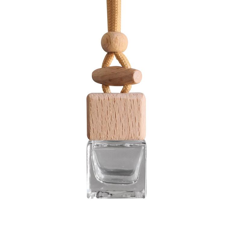 Квадратный стеклянный подвесной флакон для автомобильного парфюма с крышкой из бука