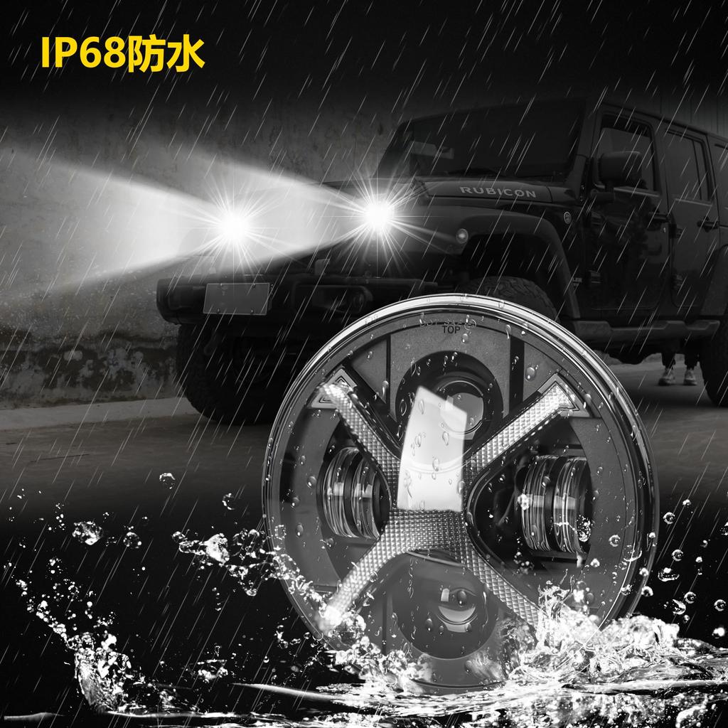 Motikvans Wrangler LED Headlights with Turn Signals and DRL Compatible with Wrangler Toyota FJ and Hummer Vehicle Inspection Set of 2 Round Headlights